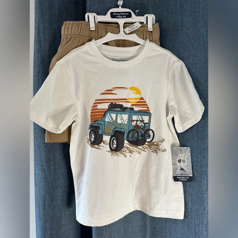 T-SHIRT & SHORTS SET TOMMY BAHAMA BOY’S 2 PC Wrangler Jeep SIZE S (5/6)‎ NEW